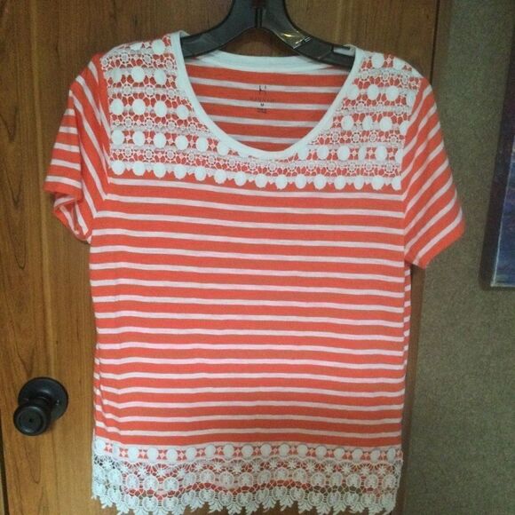 NWOT Hannah Brand S/S Trimmed Stripe Tee Medium - Picture 1 of 7